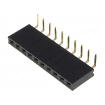 DS1024-1*10R0; Socket; pin strips; female; PIN: 10; angled 90°; 2.54mm; THT; 1x10; CONNFLY