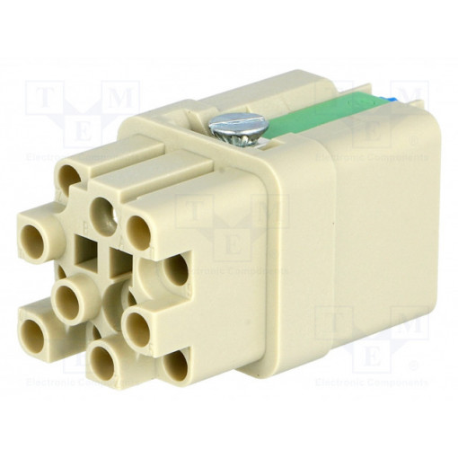 09120123101; Connector: rectangular; female; Han Q; PIN: 13; 12+PE; size 3A; 400V; HARTING