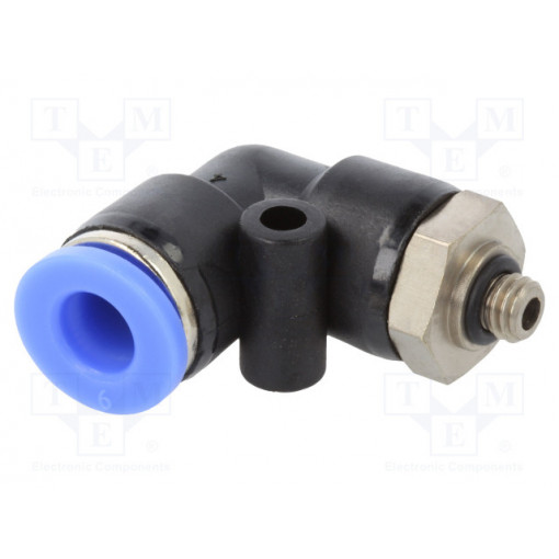 125.005-6; Push-in fitting; angled; M5; -0.95÷15bar; Mat: PBT; 6mm; PNEUMAT SYSTEM 125.005-6; Push-in fitting; angled; M5; -0.95÷15bar; Mat: PBT; 6mm; PNEUMAT SYSTEM