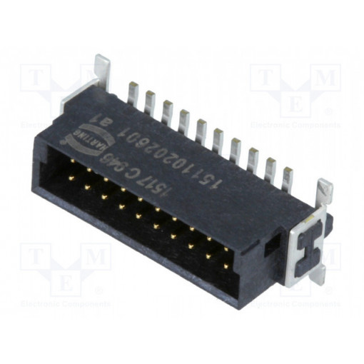 15110202601333; Connector: PCB to PCB; male; PIN: 20; 1.27mm; Series: har-flex; 2.3A; HARTING
