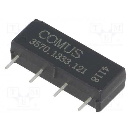 3570.1333.121; Relay: reed; SPST-NO; Ucoil: 12VDC; 500mA; max.200VDC; 10W; THT; SIP; COMUS 3570.1333.121; Relay: reed; SPST-NO; Ucoil: 12VDC; 500mA; max.200VDC; 10W; THT; SIP; COMUS