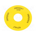 3SU1900-0BC31-0NB0; Warning plate; 22mm; 3SU1.5; -25÷70°C; Ømount.hole: 22mm; Ø: 75mm; SIEMENS 3SU1900-0BC31-0NB0; Warning plate; 22mm; 3SU1.5; -25÷70°C; Ømount.hole: 22mm; Ø: 75mm; SIEMENS
