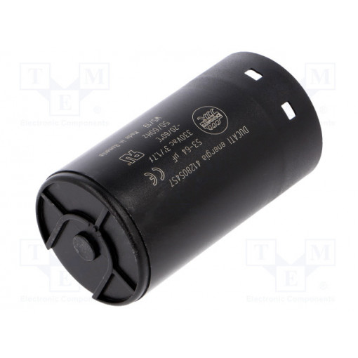 412805457; Capacitor: electrolytic; 64uF; Ø45.5x84mm; ±10%; M8 screw; 330VAC; DUCATI ENERGIA 412805457; Capacitor: electrolytic; 64uF; Ø45.5x84mm; ±10%; M8 screw; 330VAC; DUCATI ENERGIA