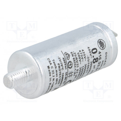 416330129; Capacitor: motors, run; 0.8uF; 400VAC; Ø25x60mm; -25÷70°C; ±5%; DUCATI ENERGIA
