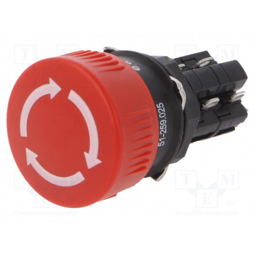 51-259.025; Switch: emergency stop; Stabl.pos: 2; NC x2 + NO x2; 16mm; red; EAO