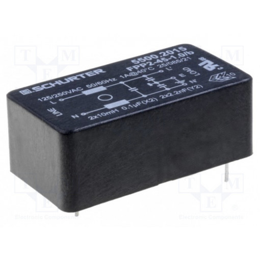 5500.2018; Filter: anti-interference; 250VAC; Cx: 100nF; Cy: 2.2nF; 1mH; THT; 4A; SCHURTER 5500.2018; Filter: anti-interference; 250VAC; Cx: 100nF; Cy: 2.2nF; 1mH; THT; 4A; SCHURTER