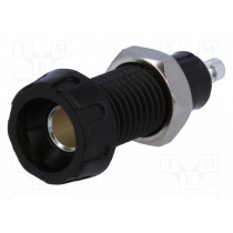 551-0100; Socket; 4mm banana; 10A; 50VDC; 28.5mm; black; nickel plated; 10mΩ; DELTRON