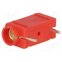 571-0500; Socket; 4mm banana; 10A; 250VDC; red; silver plated; PCB; insulated; DELTRON