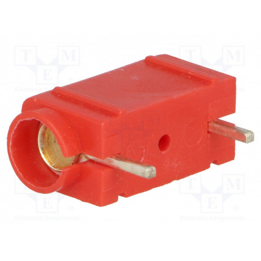 571-0500; Socket; 4mm banana; 10A; 250VDC; red; silver plated; PCB; insulated; DELTRON