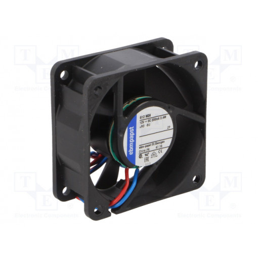 612NGH; Fan: DC; axial; 60x60x25mm; 43m3/h; 38dBA; slide bearing; Len: 0.31m; EBM-PAPST