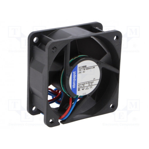 612NGHH; Fan: DC; axial; 60x60x25mm; 56m3/h; 43dBA; slide bearing; 6850rpm; EBM-PAPST