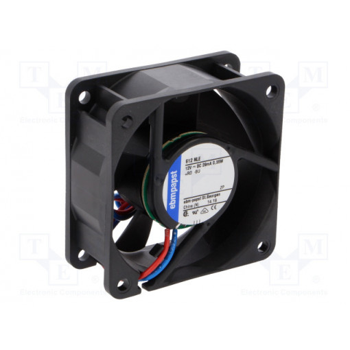 612NLE; Fan: DC; axial; 60x60x25mm; 21m3/h; 16dBA; ball bearing; 2500rpm; EBM-PAPST