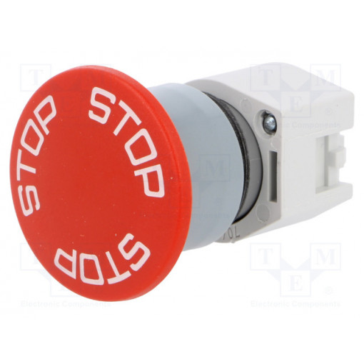 704.074.3; Switch: emergency stop; Stabl.pos: 2; 22mm; red; Illumin: none; IP65; EAO