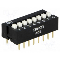 A6E-8104-N; Switch: DIP-SWITCH; Poles number: 8; ON-OFF; 0.025A/24VDC; Pos: 2; OMRON OCB