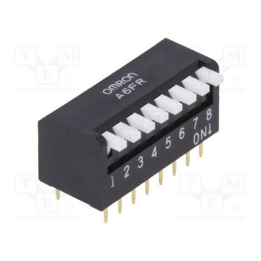 A6FR8104; Switch: DIP-SWITCH; Poles number: 8; ON-OFF; 0.025A/24VDC; Pos: 2; OMRON OCB