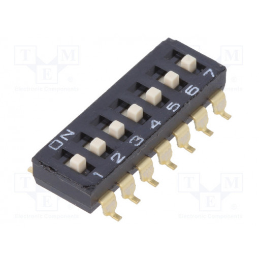 A6S7104H; Switch: DIP-SWITCH; Poles number: 7; ON-OFF; 0.025A/24VDC; Pos: 2; OMRON OCB