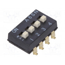 A6SN4104; Switch: DIP-SWITCH; Poles number: 4; ON-OFF; 0.025A/24VDC; Pos: 2; OMRON OCB
