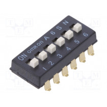 A6SN6104; Switch: DIP-SWITCH; Poles number: 6; ON-OFF; 0.025A/24VDC; Pos: 2; OMRON OCB