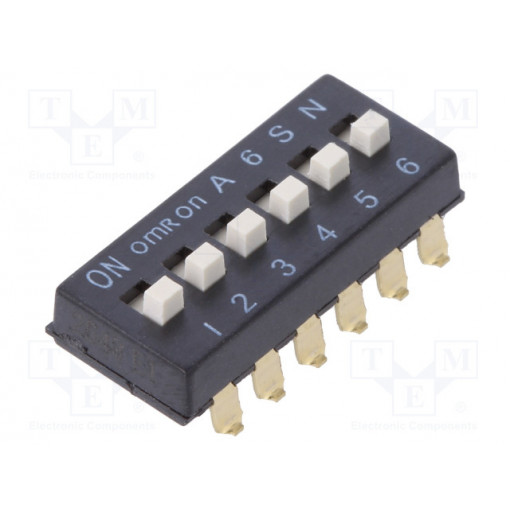 A6SN6104; Switch: DIP-SWITCH; Poles number: 6; ON-OFF; 0.025A/24VDC; Pos: 2; OMRON OCB
