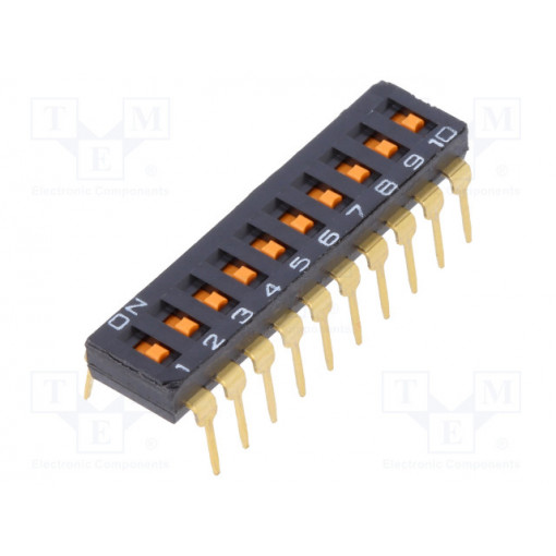 A6T0102; Switch: DIP-SWITCH; Poles number: 10; ON-OFF; 0.025A/24VDC; Pos: 2; OMRON OCB