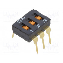 A6T3102; Switch: DIP-SWITCH; Poles number: 3; ON-OFF; 0.025A/24VDC; Pos: 2; OMRON OCB