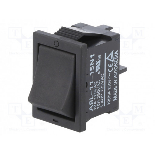 A8L1115N1; ROCKER; SPST; Pos: 2; ON-OFF; 10A/250VAC; black; none; Body: black; OMRON OCB