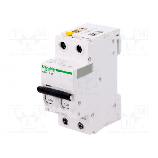 A9F07202; Circuit breaker; 400VAC; Inom: 2A; Poles: 2; DIN; Charact: C; 10kA; SCHNEIDER ELECTRIC