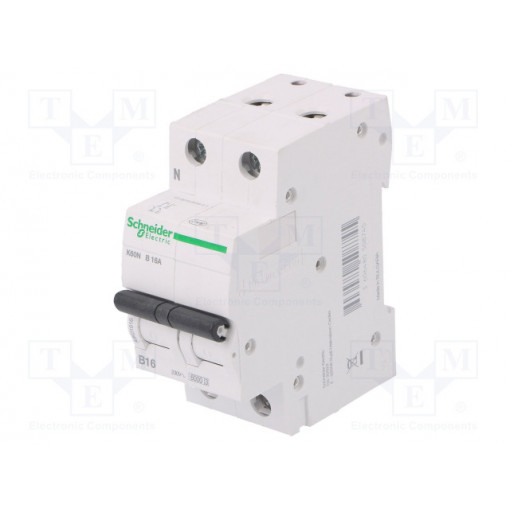 A9K01616; Circuit breaker; 400VAC; 16A; Poles: 1+N; DIN; Charact: B; SCHNEIDER ELECTRIC