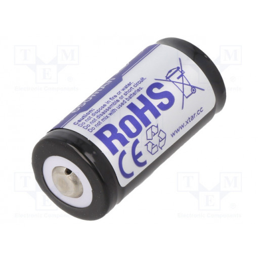 16340 650 1.95A BUTTON TOP; Re-battery: Li-Ion; 16340; 3.7V; 650mAh; Ø16x34mm; 1.95A; XTAR 16340 650 1.95A BUTTON TOP; Re-battery: Li-Ion; 16340; 3.7V; 650mAh; Ø16x34mm; 1.95A; XTAR