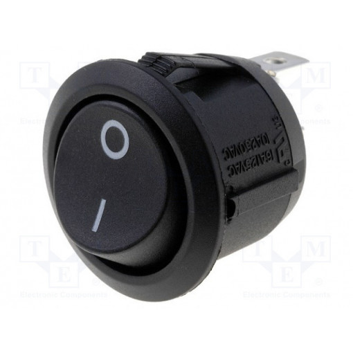 R13112ABB076W; ROCKER; SPST; Pos: 2; OFF-ON; 6A/250VAC; black; none; Body: black; BULGIN