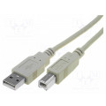 AK-300102-030-E; Cable; USB 2.0; USB A plug,USB B plug; nickel plated; 3m; grey; ASSMANN