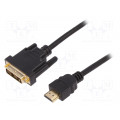 AK-330300-020-S; Cable; HDMI 1.4; DVI-D (18+1) plug,HDMI plug; 2m; black; 30AWG; ASSMANN