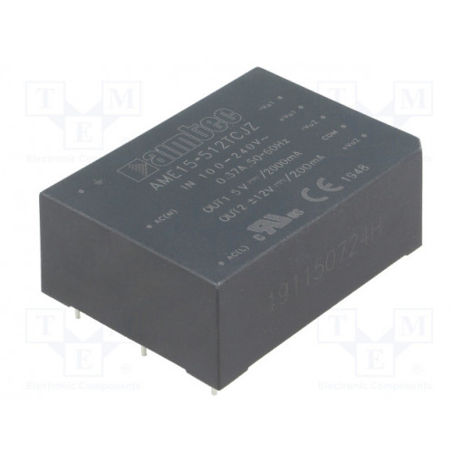 AME15-512TCJZ; Converter: AC/DC; 15W; Uout: 5VDC; Iout: 2A; 77%; Mounting: PCB; 3kV; AIMTEC