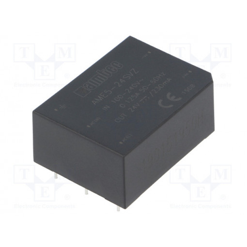 AME5-24SVZ; Converter: AC/DC; 5.5W; Uout: 24VDC; Iout: 0.23A; 82%; Mounting: PCB; AIMTEC