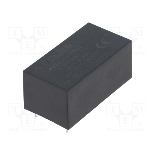 AMEL15-15SJZ; Converter: AC/DC; 15W; Uout: 15VDC; Iout: 1A; 81%; Mounting: PCB; 4kV; AIMTEC