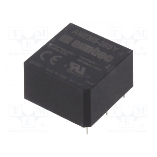 AMEM5-36SY; Converter: AC/DC; 5W; Uout: 36VDC; Iout: 0.135A; 78%; Mounting: PCB; AIMTEC