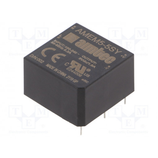 AMEM5-5SY; Converter: AC/DC; 5W; Uout: 5VDC; Iout: 1A; 74%; Mounting: PCB; 4kV; AIMTEC