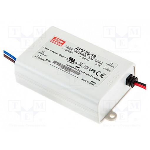 APV-25-12; Power supply: switched-mode; LED; 25.2W; 12VDC; 2.1A; 90÷264VAC; MEAN WELL