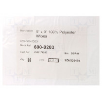 600-0203; Wipe: cloth; polyester; 150pcs; 228.6x228.6mm; Cleanroom; ANTISTAT 600-0203; Wipe: cloth; polyester; 150pcs; 228.6x228.6mm; Cleanroom; ANTISTAT