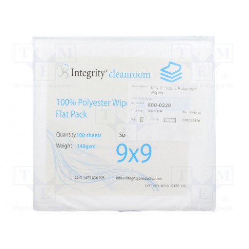 600-0220; Wipe: cloth; polyester; 100pcs; 228.6x228.6mm; Cleanroom; ANTISTAT 600-0220; Wipe: cloth; polyester; 100pcs; 228.6x228.6mm; Cleanroom; ANTISTAT