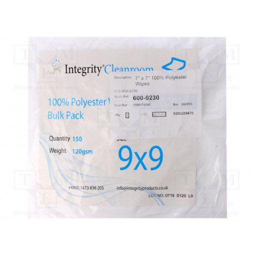 600-0230; Wipe: cloth; polyester; 200pcs; 177.8x177.8mm; Cleanroom; ANTISTAT