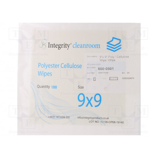 600-0501; Wipe: cloth; 45% polyester 55% cellulose; 100pcs; 228.6x228.6mm; ANTISTAT 600-0501; Wipe: cloth; 45% polyester 55% cellulose; 100pcs; 228.6x228.6mm; ANTISTAT