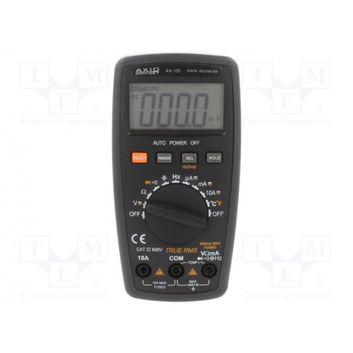 AX-105; Digital multimeter; LCD 3,75 digit (3999); 3x/s; True RMS; AXIOMET