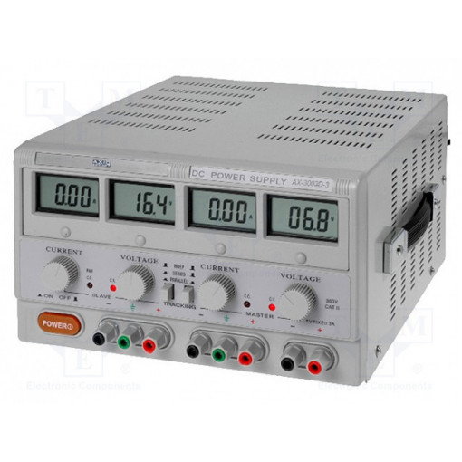 AX-3005D-3; Power supply: laboratory; Channels: 3; 0÷30VDC; 0÷5A; 5VDC/3A; AXIOMET