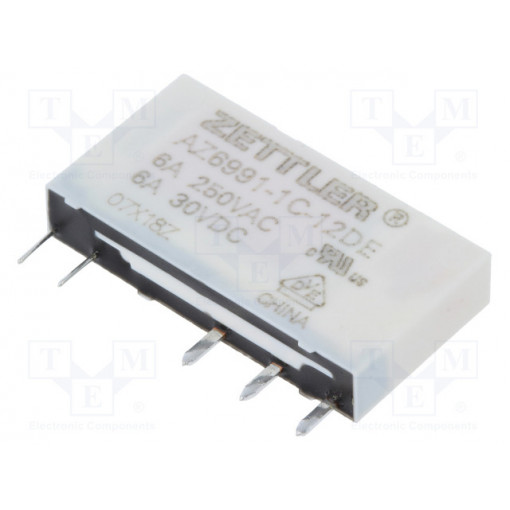 AZ6991-1C-12DE; Relay: electromagnetic; SPDT; Ucoil: 12VDC; 6A/250VAC; 6A/30VDC; 8A; ZETTLER AZ6991-1C-12DE; Relay: electromagnetic; SPDT; Ucoil: 12VDC; 6A/250VAC; 6A/30VDC; 8A; ZETTLER