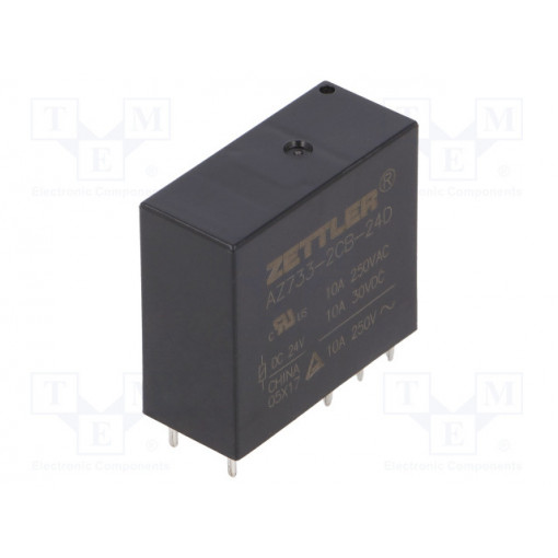 AZ733-2CB-24D; Relay: electromagnetic; DPDT; Ucoil: 24VDC; 10A/250VAC; 10A/30VDC; ZETTLER