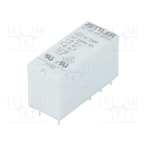 AZ742-2C-230A; Relay: electromagnetic; DPDT; Ucoil: 230VAC; 8A/250VAC; 8A/30VDC; ZETTLER