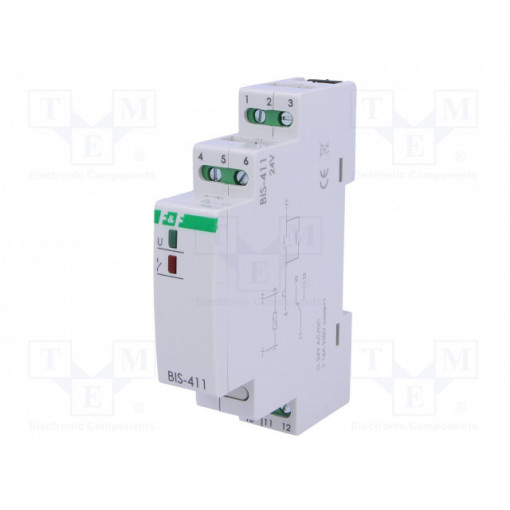 BIS-411 24V AC/DC; Relay: installation; bistable; SPDT; Mounting: DIN; 16A; -25÷50°C; F&F BIS-411 24V AC/DC; Relay: installation; bistable; SPDT; Mounting: DIN; 16A; -25÷50°C; F&F