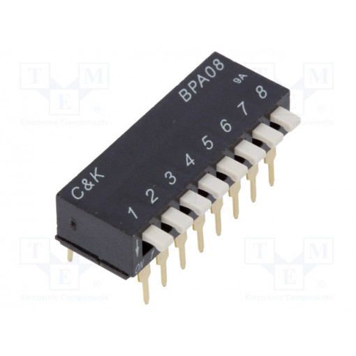 BPA08B; Switch: DIP-SWITCH; Poles number: 8; 0.1A/5VDC; Pos: 2; -20÷85°C; C&K