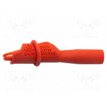 BU-126-2; Crocodile clip; 10A; red; Grip capac: max.8.9mm; Socket size: 4mm; MUELLER ELECTRIC